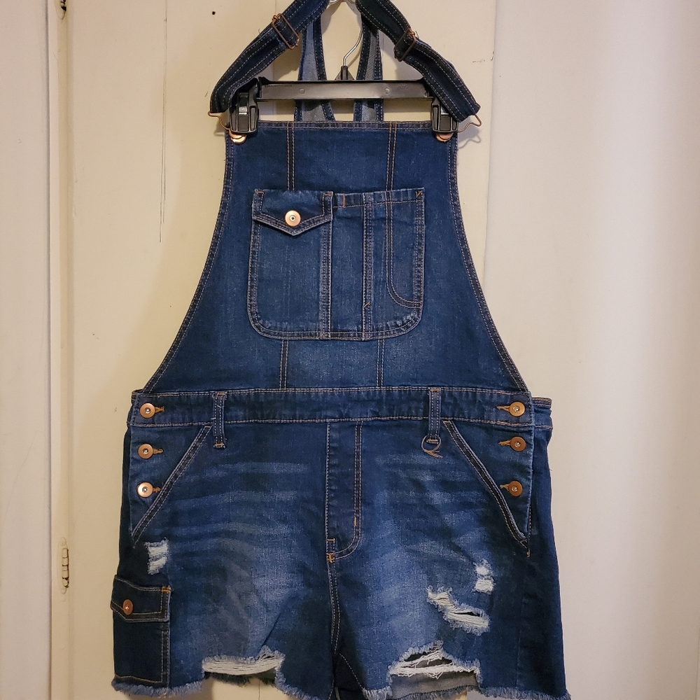 Overall shorts.